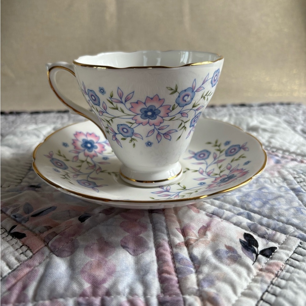 Avon 1974 Fine Bone China Blue Blossom Cup and Saucer Set